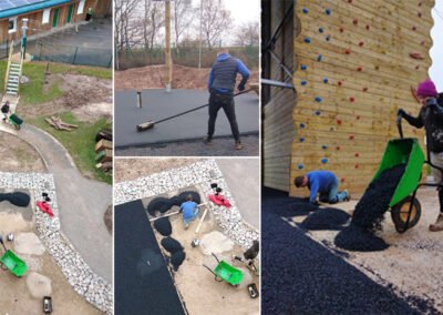 Split photo showing 4 stages of installation of a play safe surface at a playground in notts - 2020