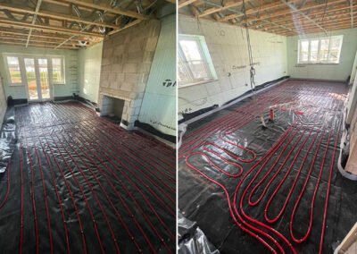 Underfloor heating pipes installed, ready for screed