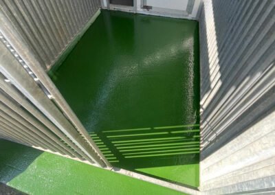 Finished green high build epoxy coating at cattery in northamptonshire