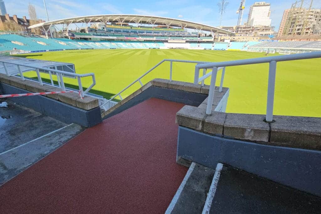 Rubber crumb surface on a staircase at the oval cricket ground