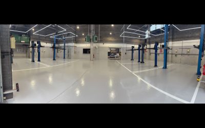 Cool grey epoxy resin coating – Car workshop in Kettering – 280㎡