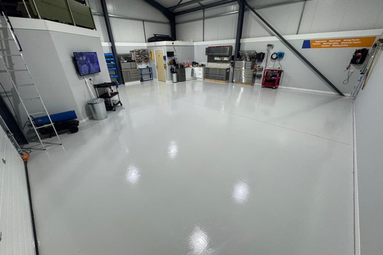 Clean, shiny resin industrial workshop interior