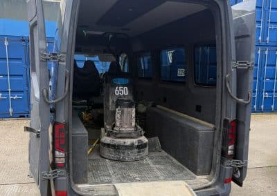 Van interior with floor preparation equipment