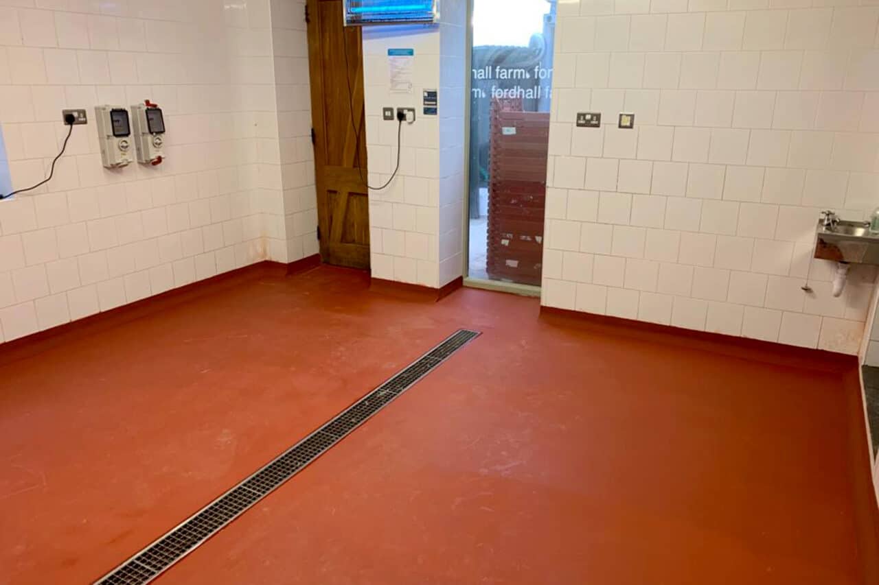 Red PU flooring in a food processing environment